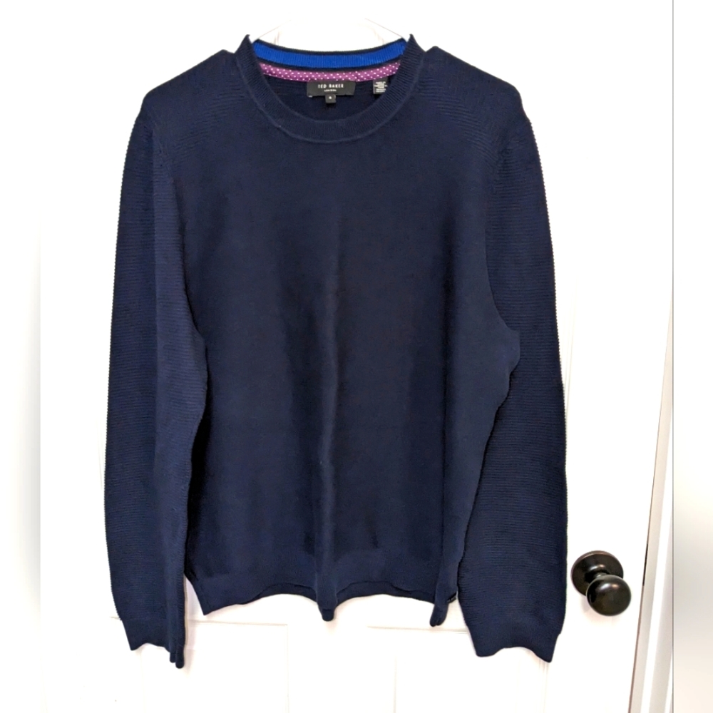 Ted Baker Navy pullover crew neck textured sweater size 6 men's Cotton Blend EUC